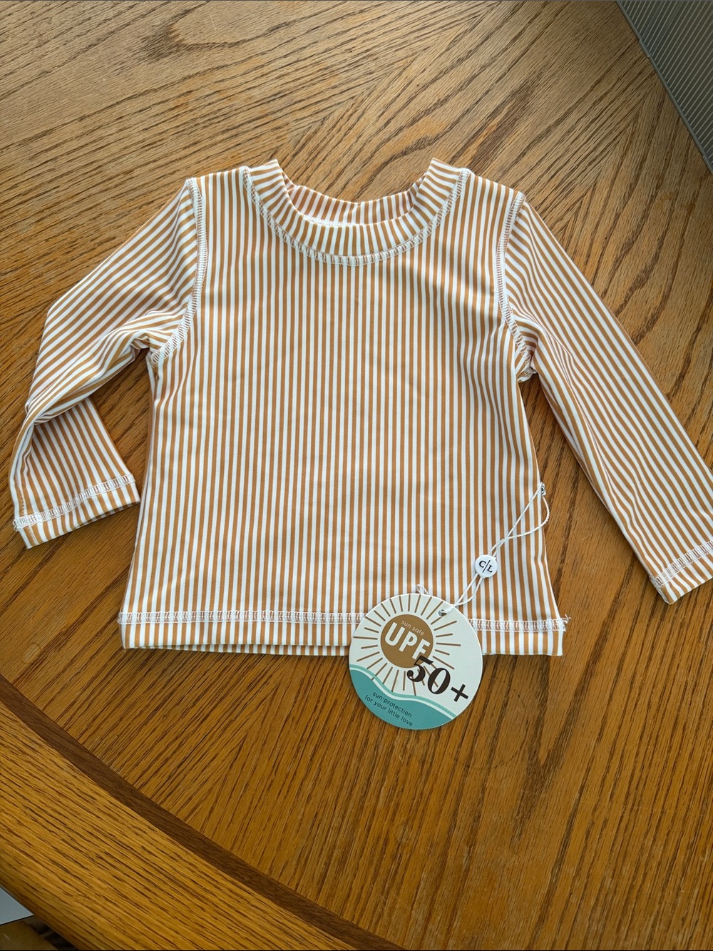 Caden Lane Tan & White Striped Long Sleeve Swim Tee